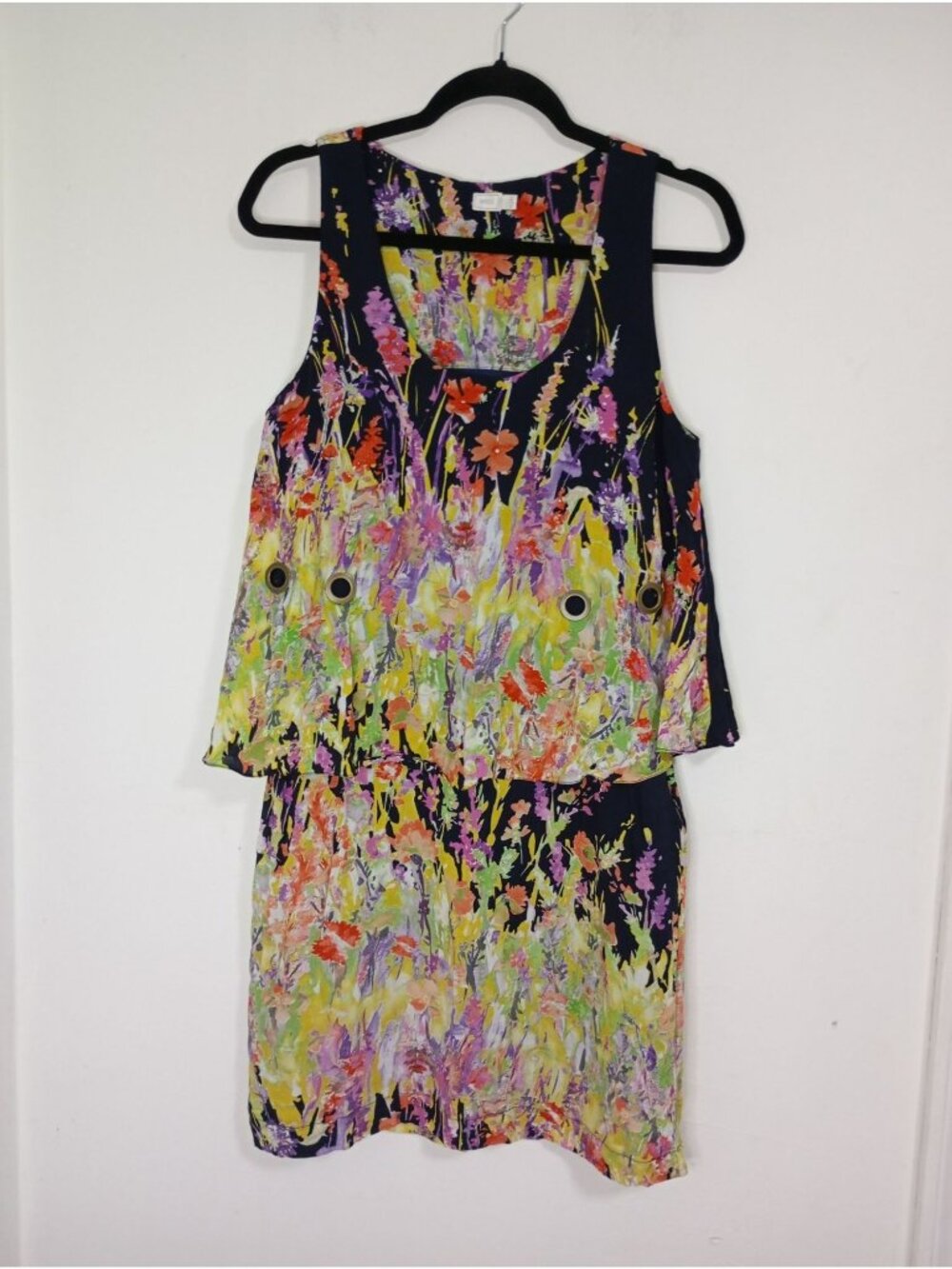 Miele Floral Sleeveless Dress With Eyelet Detail Multicolor Size Medium